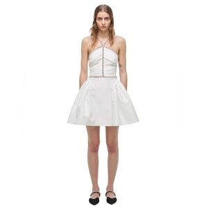 Self-Portrait White Tafetta Diamante Mini Dress